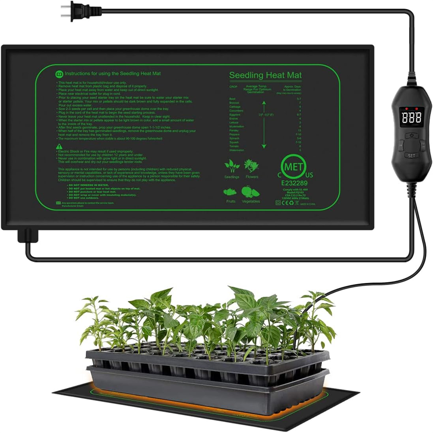 Seedling Heat Pad - بساط تسخين للشتلات مع ترموستات رقمي،